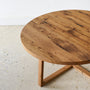 Round Solid Wood Coffee Table Pictured in Reclaimed Oak / Clear