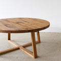 Round Solid Wood Coffee Table Pictured in Reclaimed Oak / Clear