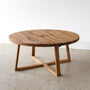 Round Solid Wood Coffee Table Pictured in Reclaimed Oak / Clear