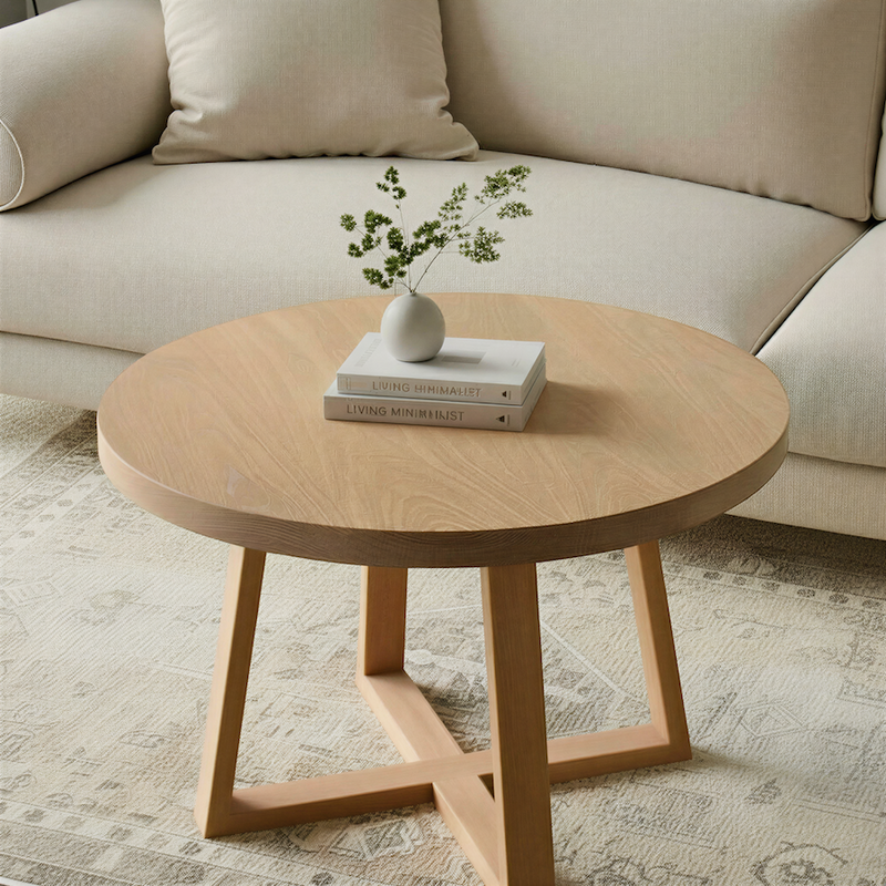 Round Solid Wood Coffee Table Pictured In White Oak Natural