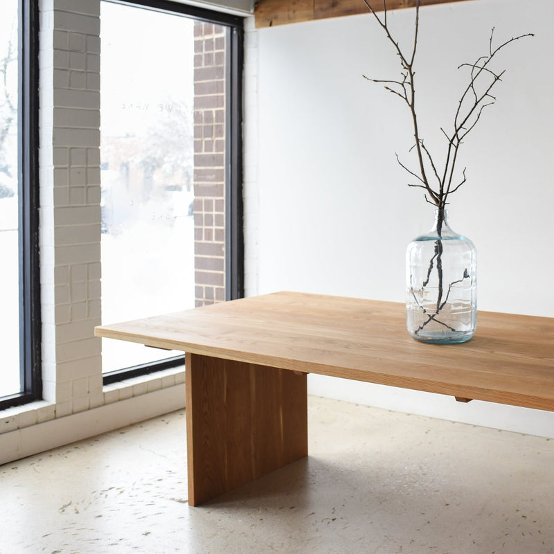 Rounded Corner Timber Dining Table Pictured in White Oak Clear