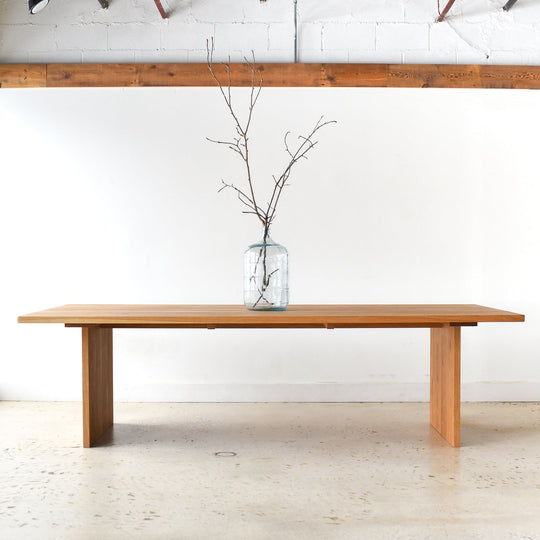 Rounded Corner Timber Dining Table Pictured in White Oak Clear