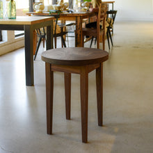 Round Taper Leg Accent Table Pictured In Walnut Clear