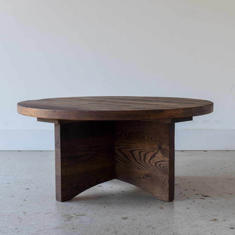 Sculptural Round Wood Coffee Table Pictured in Reclaimed Oak / Textured