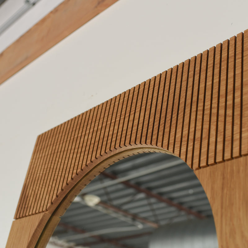 Fluting Detail on Solid Wood Mirror pictured in White Oak Clear