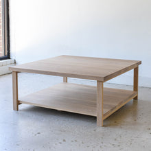 Square Modern Solid Wood Coffee Table With Lower Shelf Pictured in White Oak/ Natural