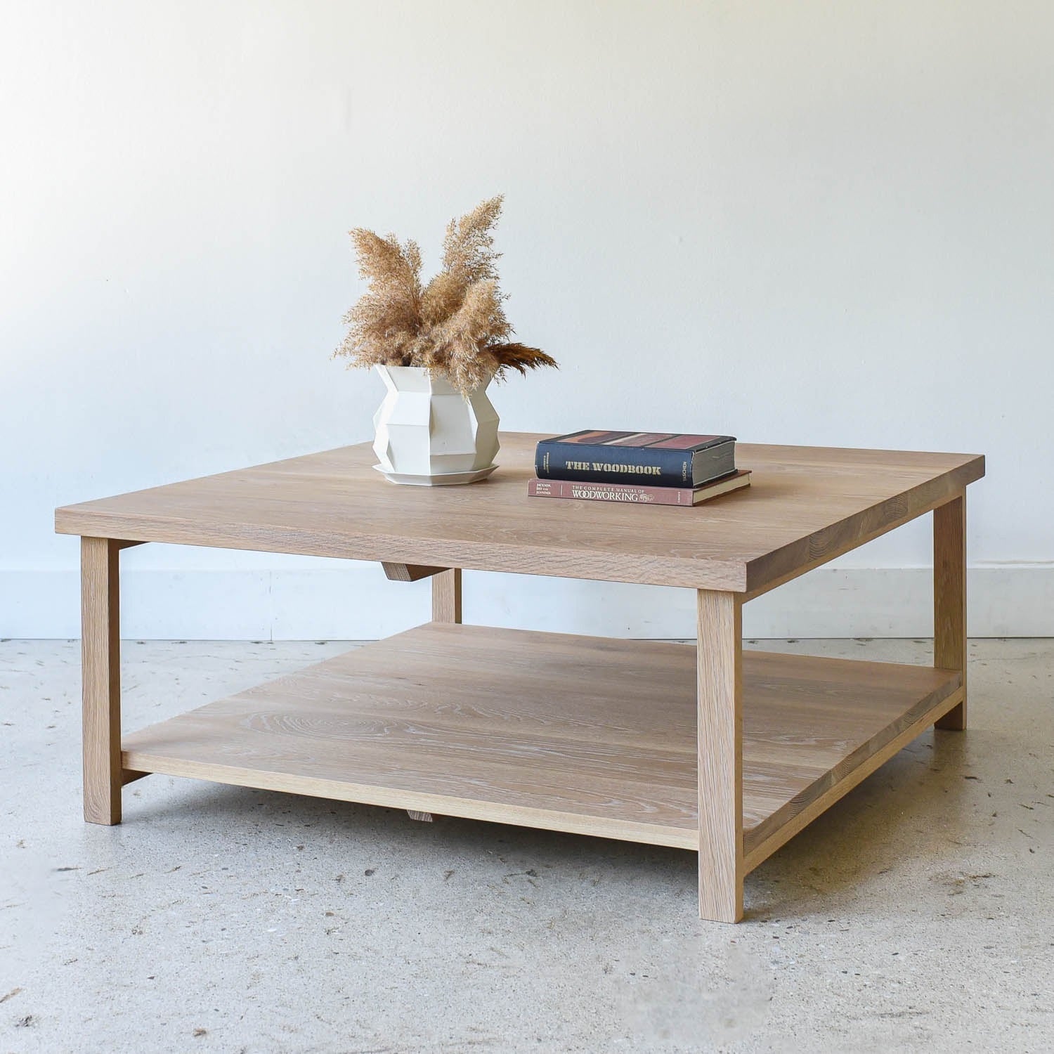 Square Modern Solid Wood Coffee Table with Lower Shelf - Specifications: