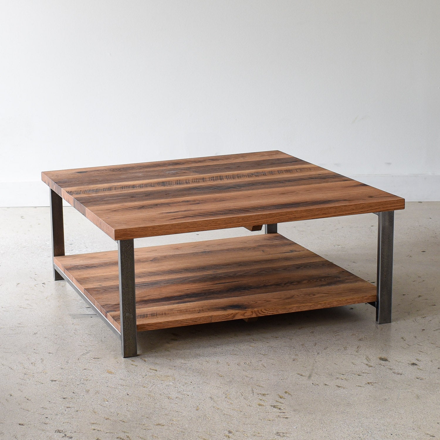 Square Industrial Modern Coffee Table with Lower Shelf