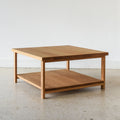 Square Modern Solid Wood Coffee Table with Lower Shelf Pictured In White Oak Clear