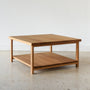 Square Modern Solid Wood Coffee Table with Lower Shelf Pictured In White Oak Clear