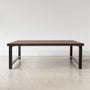 Square Industrial Modern Coffee Table Pictured In Walnut Clear &amp; Blackened Metal 