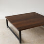 Square Industrial Modern Coffee Table Pictured In Walnut Clear &amp; Blackened Metal 