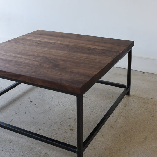 Square Stoic Coffee Table Pictured in Reclaimed Oak Clear & Blackened Metal