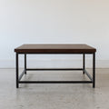 Square Stoic Coffee Table Pictured in Walnut Clear &amp; Blackened Metal