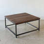 Square Stoic Coffee Table Pictured in Walnut Clear &amp; Blackened Metal