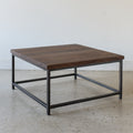 Square Stoic Coffee Table Pictured in Walnut Clear &amp; Blackened Metal