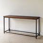 Stoic Wood Console Table Pictured In Walnut Clear &amp; Blackened Metal