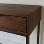 Storage Console Table with Box Frame Pictured In Walnut Clear &amp; Blackened Metal