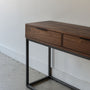 Storage Console Table with Box Frame Pictured In Walnut Clear &amp; Blackened Metal