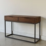 Storage Console Table with Box Frame Pictured In Walnut Clear &amp; Blackened Metal