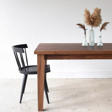 Extendable Tapered Leg Dining Table Pictured in Walnut Clear Featured with our &lt;a href=&quot;/products/modern-windsor-chair&quot;&gt; Modern Windsor Chair&lt;/a&gt; in Blackened Oak