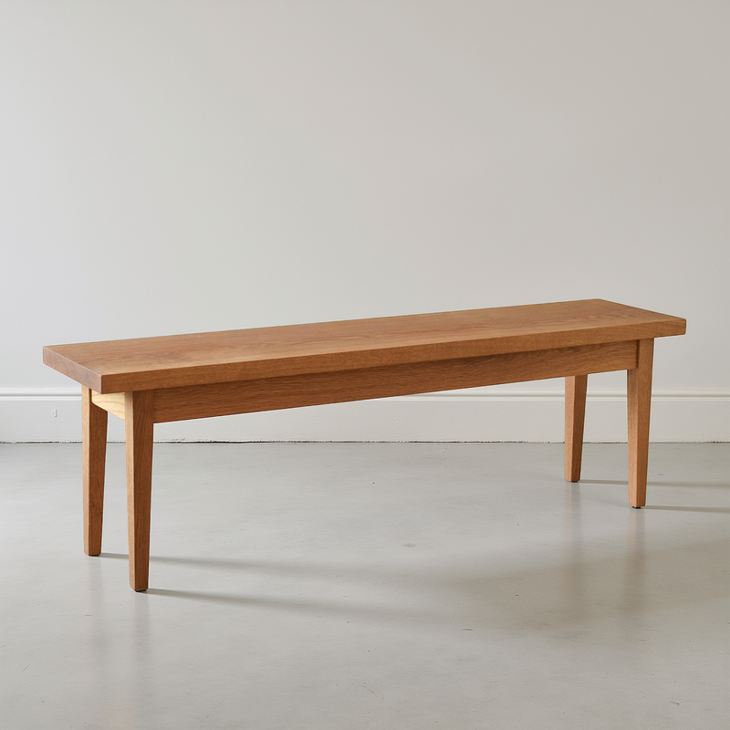 Tapered Leg Wood Bench Pictured In White Oak Clear