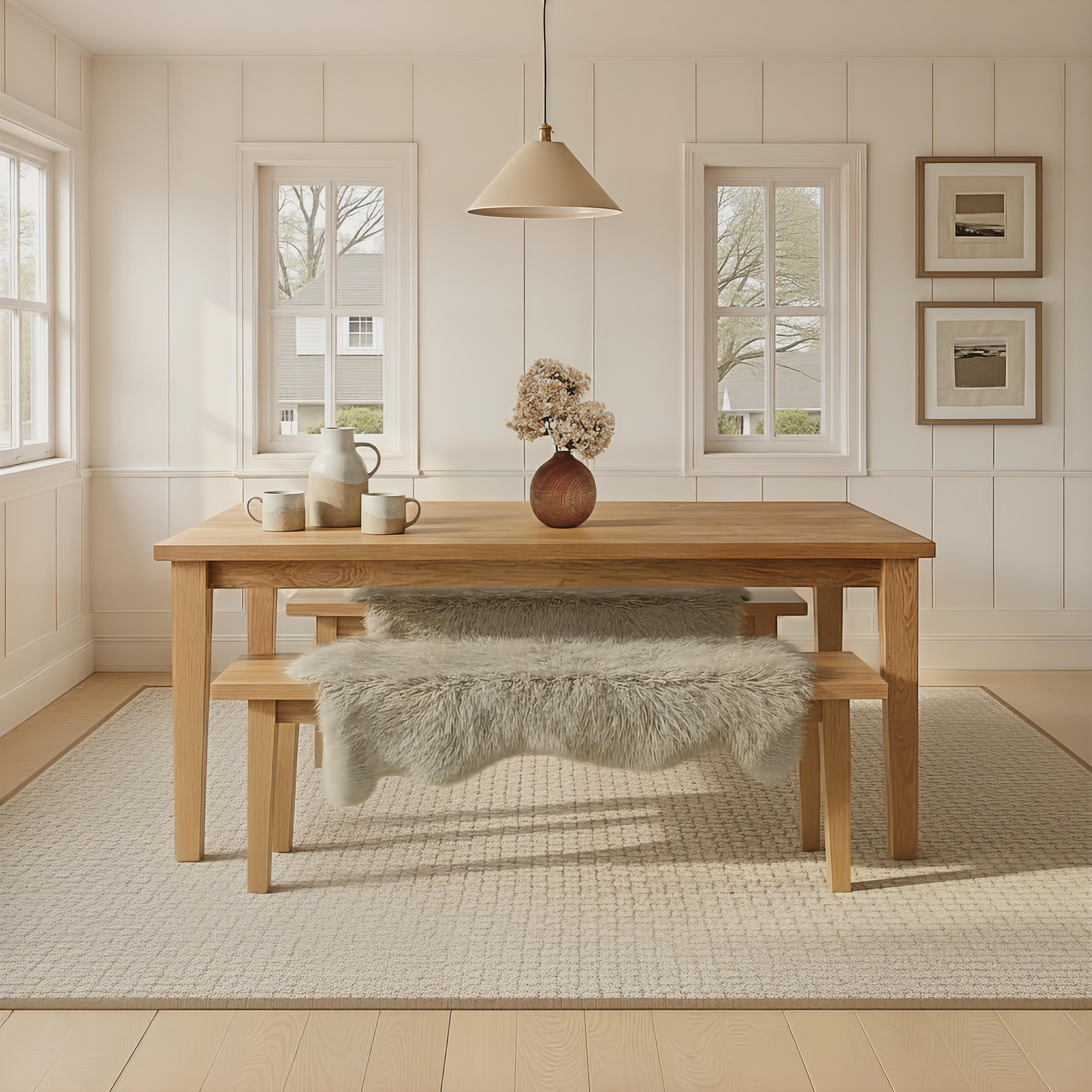 Plank Tapered Leg Dining Table Pictured in White Oak Clear Featured with our <a href=