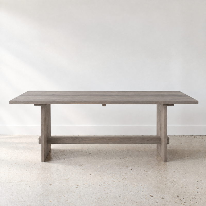 Modern Timber Frame Dining Table in white oak gray