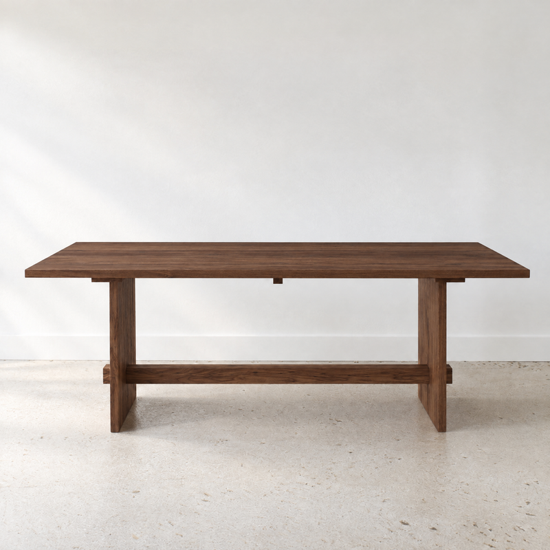 Modern Timber Frame Dining table in walnut clear