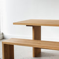 White Oak Modern Timber Frame Dining Table Pictured In White Oak Clear.  Featured with out <a href="https://wwmake.com/products/reclaimed-plank-bench-tapered-wood-legs?variant=39425272971399"> Tapered Leg Wood Bench</a>