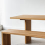 White Oak Modern Timber Frame Dining Table Pictured In White Oak Clear.  Featured with out <a href="https://wwmake.com/products/reclaimed-plank-bench-tapered-wood-legs?variant=39425272971399"> Tapered Leg Wood Bench</a>