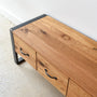 Pictured in Reclaimed Oak / Clear and Blackened Metal