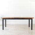 Industrial Plank Extendable Dining Table - Reclaimed Oak / Clear and Blackened Metal Base 