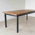 Industrial Plank Extendable Dining Table in Reclaimed Oak / Blackened Metal Base - Leaf inserted 