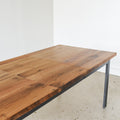 Industrial Plank Extendable Dining Table in Reclaimed Oak / Clear - Leaf Inserted 