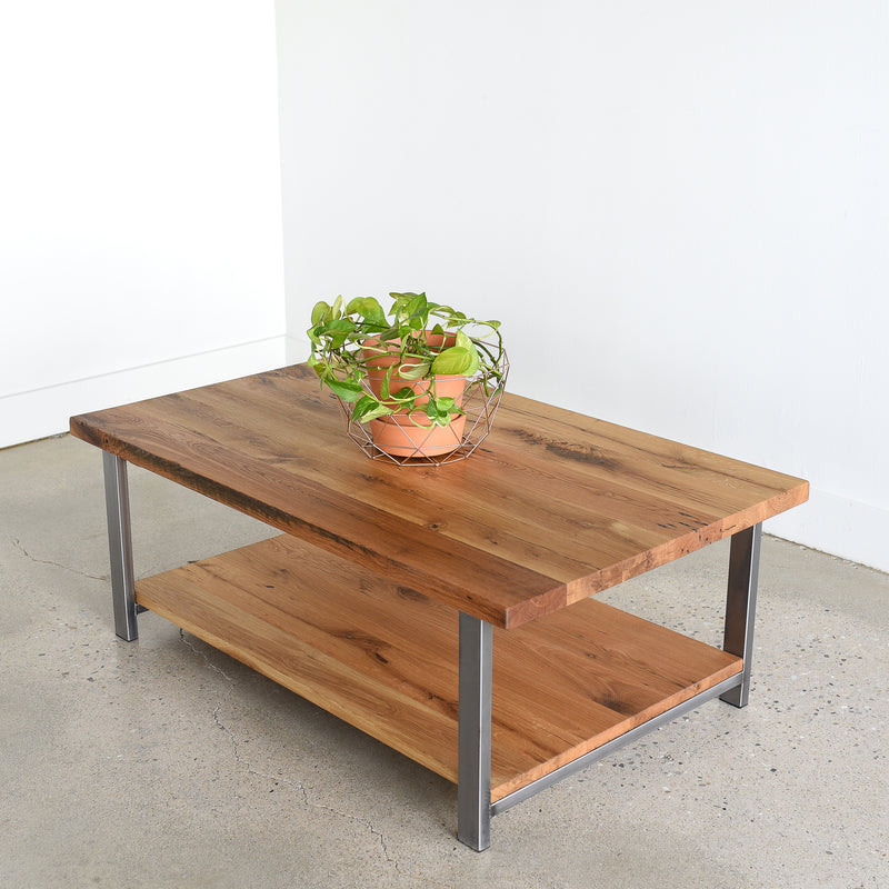 Industrial Modern Coffee Table with Lower Shelf
