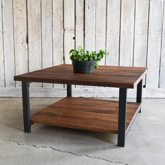 Square Reclaimed Wood Coffee Table / Lower Shelf