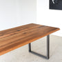Live Edge Modern Dining Table in Reclaimed Oak / Clear &amp; Blackened &#39;U-Shaped&#39; Legs