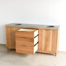 72&quot; Modern Wood Vanity / Double Sink in Solid White Oak / Clear - Featured with our &lt;a href=&quot;https://wwmake.com/products/concrete-vanity-top-double-oval-undermount-sink&quot;&gt; Concrete Vanity Top / Double Oval Undermount Sinks &lt;/a&gt; in Natural Gray - 3 Open Drawers 