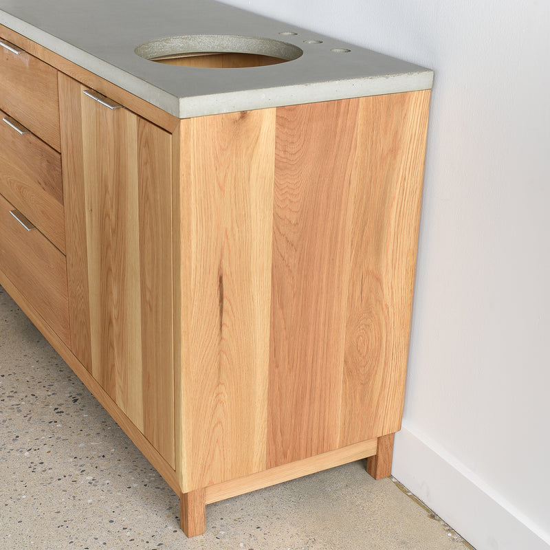 72&quot; Modern Wood Vanity / Double Sink in Solid White Oak / Clear - Featured with our &lt;a href=&quot;https://wwmake.com/products/concrete-vanity-top-double-oval-undermount-sink&quot;&gt; Concrete Vanity Top / Double Oval Undermount Sinks &lt;/a&gt; in Natural Gray - Side Profile