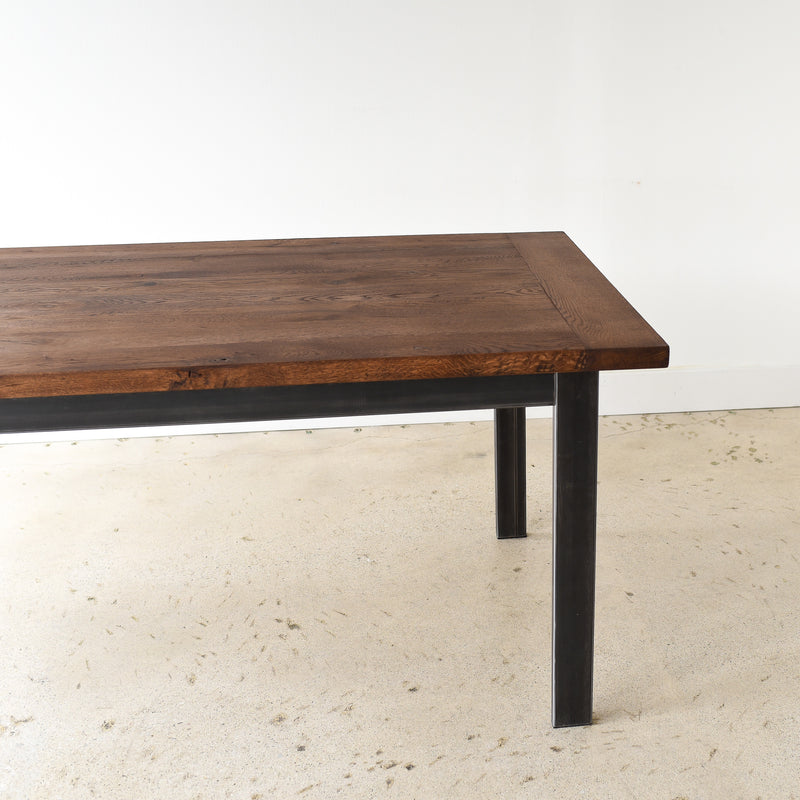Steel Frame Dining Table in Reclaimed Oak / Walnut Finish &amp; Blackened Legs