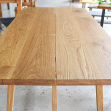 Modern Butterfly Trestle Dining Table in White Oak - Close up of Butterfly joinery Detail 