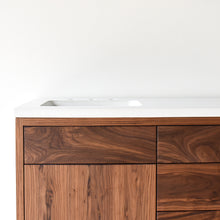 60&quot; Floating Wood Vanity / Offset Single Sink in Walnut / Clear- Featured with our &lt;a href=&quot;https://wwmake.com/products/concrete-floating-vanity-top-rectangle-sink&quot;&gt; Concrete Floating Vanity Top / Rectangle Undermount Sink &lt;/a&gt; in White