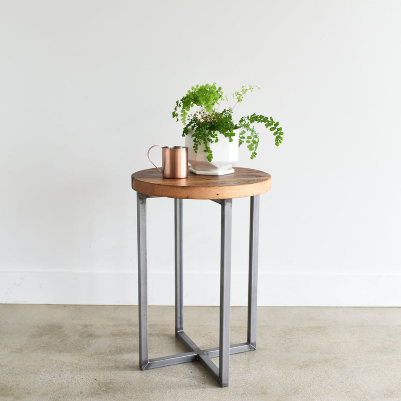 Round Modern End Table - White Oak (22