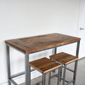Counter Height Wood Kitchen Table Featured with our &lt;a href=&quot;/products/rustic-reclaimed-oak-backless-bar-stools&quot;&gt; Rustic Backless Bar Stools&lt;/a&gt; in Reclaimed Oak / Clear