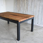 Wide Steel Frame Dining Table - Reclaimed Oak / Clear and Blackened Steel Legs - Side View 
