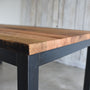 Wide Steel Frame Dining Table - Reclaimed Oak / Clear and Blackened Metal - Close-up of table edge