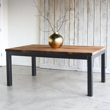 Wide Steel Frame Dining Table in Reclaimed Oak / Clear &amp; Blackened Metal Legs