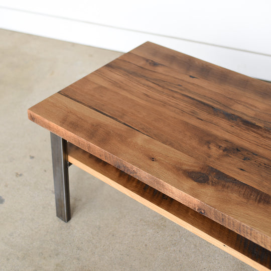 Industrial Coffee Table with High Shelf