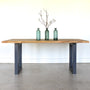 Industrial Live Edge Dining Table in Reclaimed Oak / Clear &amp; Blackened Steel Legs 